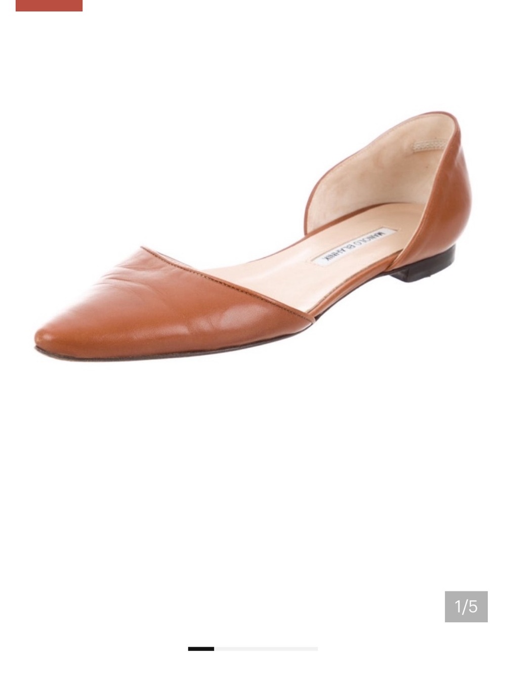 Manolo Blahnik Cognac Leather D'Orsay Pointed Flat